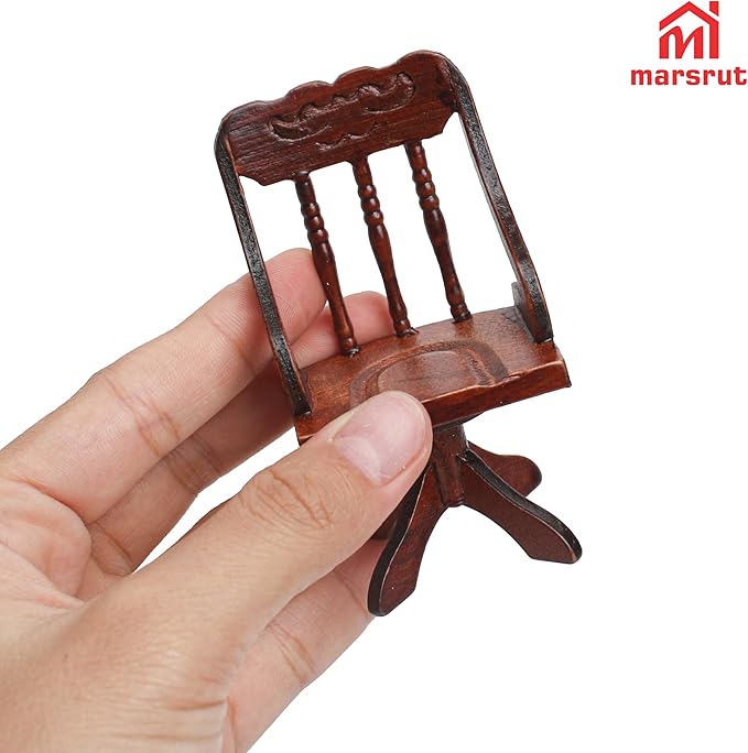 1/12 Scale Wooden Dollhouse Desk and Chair Set, Miniature Office Furniture, Computer Table Accessory, Retro Writing Simulation Doll House Accessories for Photo Props Scene