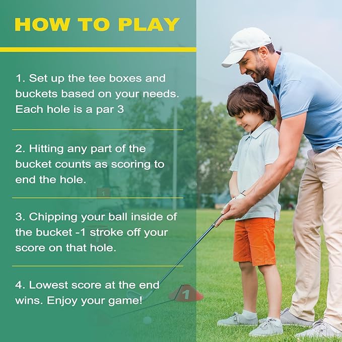 Golf Yard Bucket Games, 6 Holes Bucket Backyard Golf Game Set with LED Light and Flags for Adults & Kids Indoor Outdoor, Golf Practice Gift for Backyard, Park, Beach and Lawn