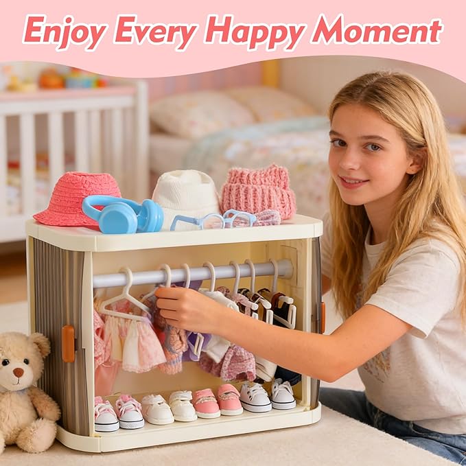 2026 Foldable Doll Closet Storage Box, Portable Organizer Case Compatible with labubu Clothes,Dust-Resistant Doll Clothes Closet,Stackable Design&Exclusive Gift:1Exquisite Necklace