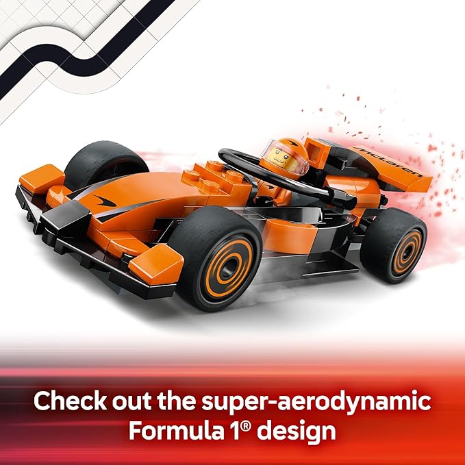LEGO City F1 Driver with McLaren Race Car Toy - Model Car Building Toy Kit for Kids, Boys and Girls, Ages 6+ - F1 Collectible for Fans - with a Driver Minifigure - Gift Idea for Birthdays - 60442
