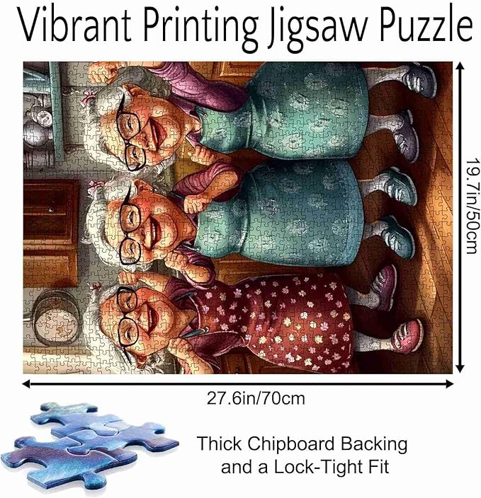 Old Ladies Dating 1000 Piece Jigsaw Puzzles for Aduls Happy Woman Wearing Apron Painting Jigsaw Puzzle Kitchen Funny Grandma 1000 Pieces Puzzles Game Modern Home Wall Decor Sister DIY Craft Puzzle Art