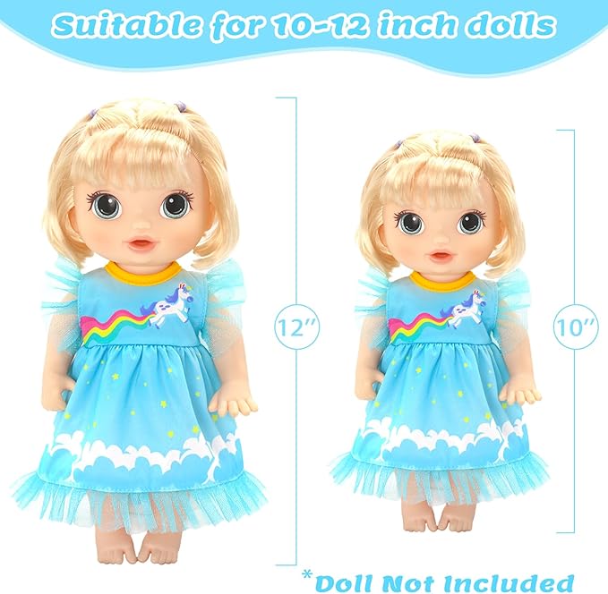 UNICORN ELEMENT 9 Sets Alive Baby Doll Clothes for 10-12 Inch Girl Dolls,12 Inch Baby Doll Clothing Dress Outfits Accessories Set,Best Gift for Kids