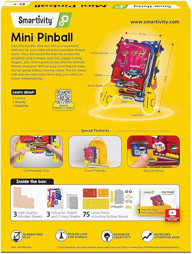 Smartivity Mini Pinball for Kids Ages 6 to 12 Years | Build Your Own - Hand Held Pinball I Birthday Gift for Smart Kids | DIY STEM Toy for Boys & Girls 6,7,8,9,10,11,12 Years Old