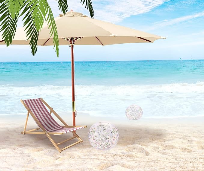 PENTA ANGEL Glitter Beach Ball 2PCS Inflatable Floatable Confetti Swimming Pool Party Ball Clear Sand Sport Ball for Outdoor Summer Beach Pool Water Play Party Favor