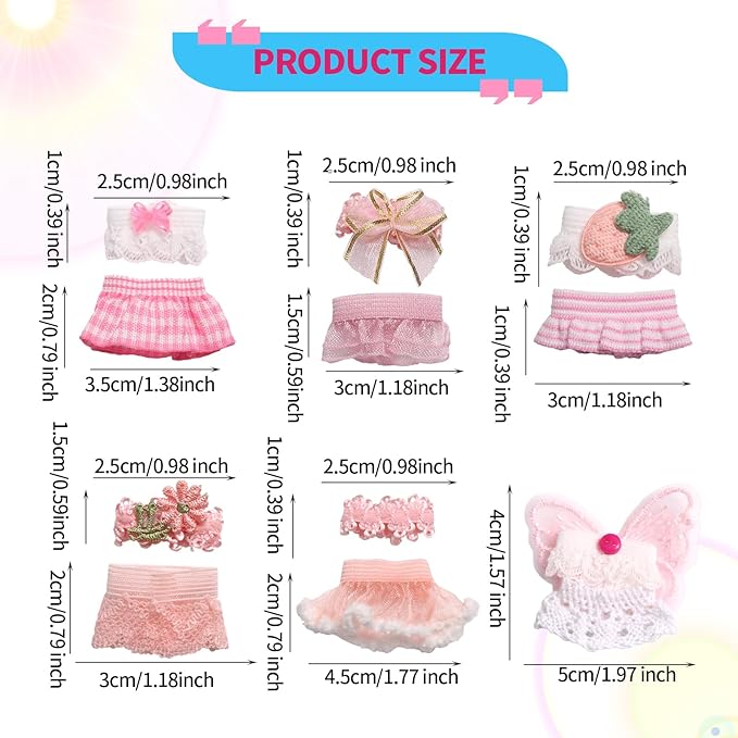 6 Sets Doll Outfits for 3 Inch Doll Pack, Mini Toys Clothes Pack with Tops & Skirts Clothing Mini Figure Costume Dress Up Accessories for Collector Display and Decoration (Pink)