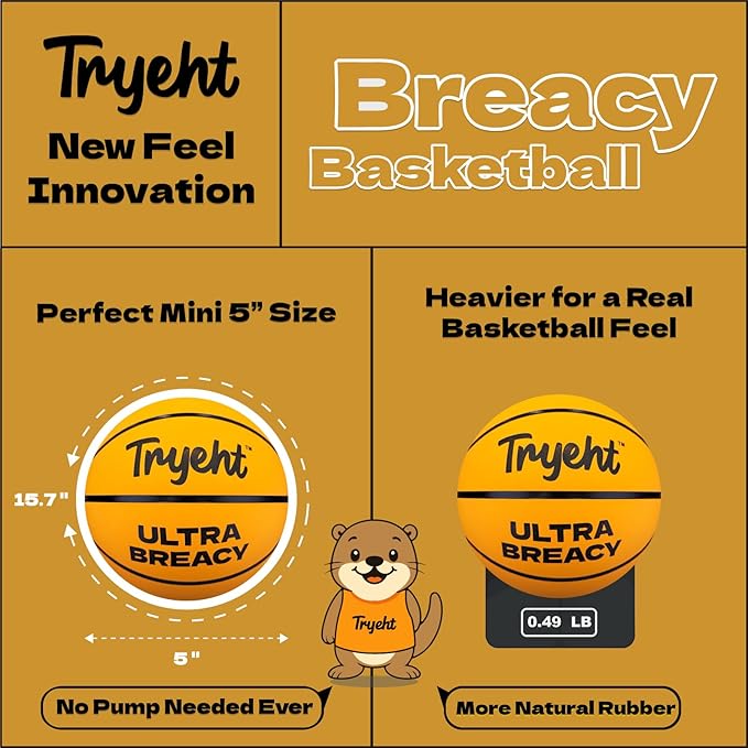 Mini Basketball, 5-Inch Self-Inflating Rubber Ball – No Pump Needed, High-Bounce Breacy Ball for Indoor Mini Hoop & Outdoor Play