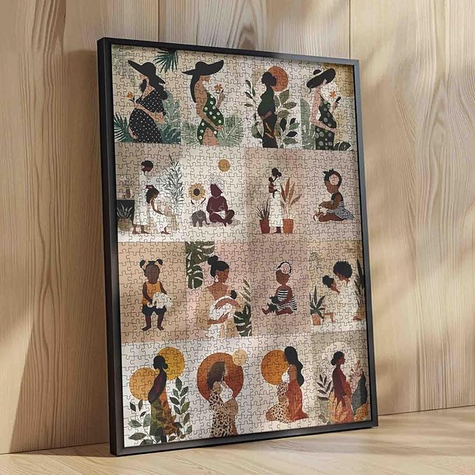 Mother's Day Art Puzzles 1000 Pieces for Adults, Boho Woman and Baby Puzzle for Challenging Family Activity Games DIY Puzzle for Home Wall Decor Gifts - 19.7 x 27.6 Inches