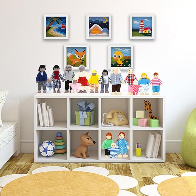 ONEST 17 Pieces Wooden Dollhouse Family Set Mini People Figures Sets Dollhouse Dolls Wooden Doll Family Pretend Play Figures Accessories for Pretend Dollhouse Toy