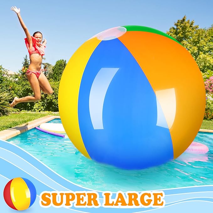 12 Foot Giant Inflatable Beach Ball Jumbo Rainbow Colored Beach Ball Large Beach Ball Big Pool Ball Inflatable Beach Ball Sport Beach Ball Jumbo Toy for Swimming Pool Water Game Toy Party Decor