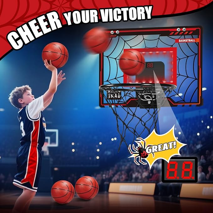Toys for Ages 8-13, Basketball Hoop Indoor, Mini Basketball Hoop for Boys and Adults with Cool LED Lights Boys Gifts Basketball Toys Gifts Room Accessories for Teen Boy 8 9 10 11 12