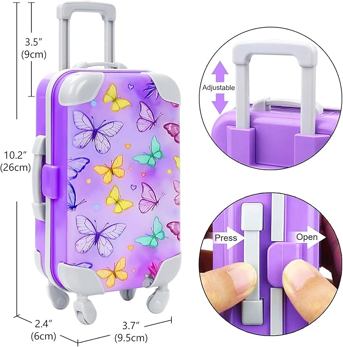 DONTNO American 18 Inch Doll Accessories with Travel Suitcase Makeup Play Set and Clothes,Shoulder Bag,Eye Shadow Plate,Butterfly Hairpin,Bracelet,Lipstick,Hair Tie,Eyelash Brush,No Doll and Shoes