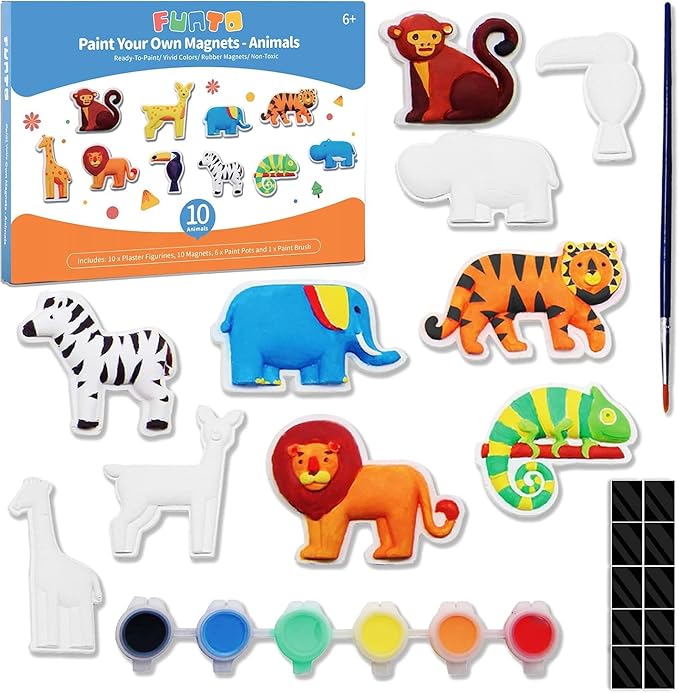 Funto Animal Painting Kit for Kids, Paint Your Own Figurines with Magnet, 27 PCS Crafts Set, Ceramics to Paint, STEAM Projects Creative Activity DIY