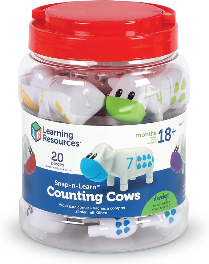 Learning Resources Snap-n-Learn Counting Cows Toy Set - Toddler Toys, Farm Animals, Color Sorting, Fine Motor Skills, Barn Pre K Activities, Preschool, Math Manipulatives, Matching Games