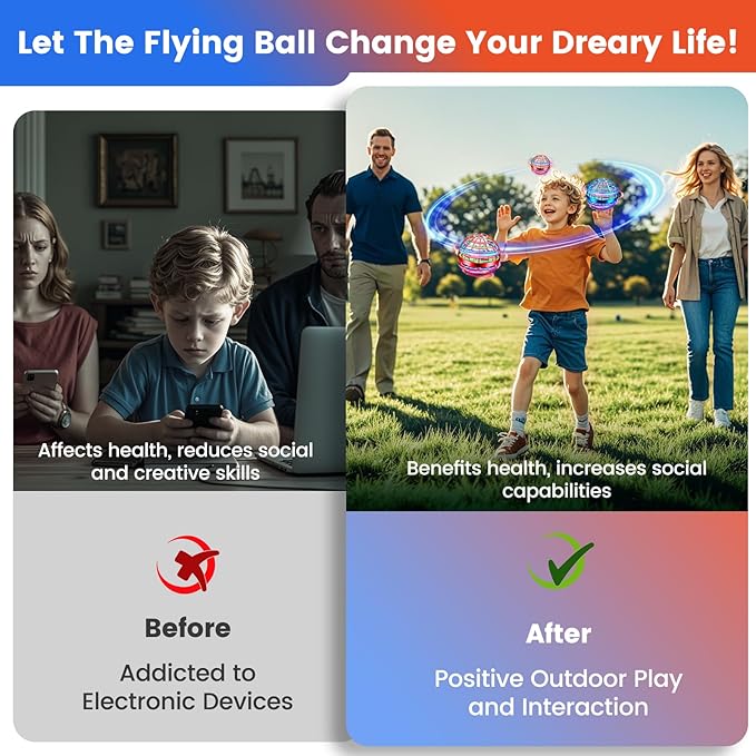 Flying Orb Ball Toy, 2026 Upgrade Hand Controlled Hover Ball with LED Lights, 360° Rotating Boomerang Globe, Cool Mini Drone, Ideal Birthday&Christmas Gift for Boys Girls-Blue & Red
