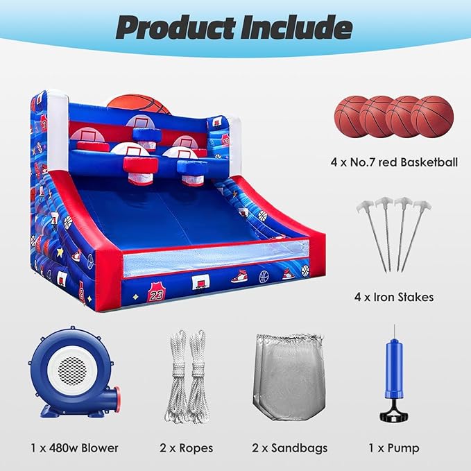 Inflatable Basketball Hoop Shot 13×10×10ft, Blow Up Inflatable Basketball Game with Balls, Air Blower, Inflatable Games for Outdoor Parties, Carnival Events, Lawn Games