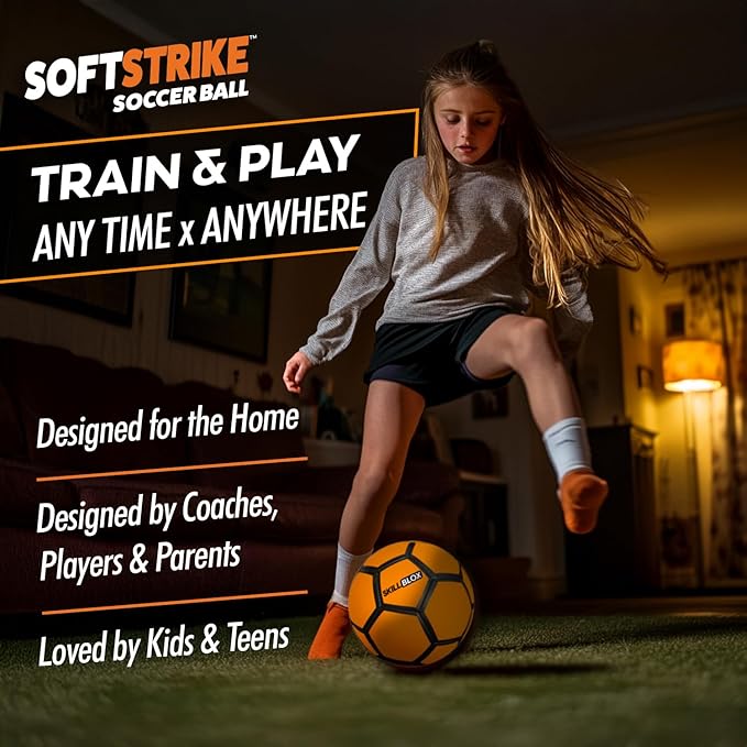 SoftStrike Home Indoor Skills Training Soccer Ball - Soccer Gifts for Boys - Skills Ball for House - Size 4