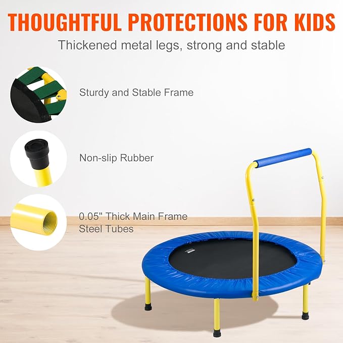 VEVOR 3FT Trampoline for Kids, 36" Trampolines Indoor/Outdoor Trampoline for Toddlers, Foldable Mini Baby Jump Toy with Foam Handle, Recreational Trampolines Birthday Gift for 3+ Years Kids