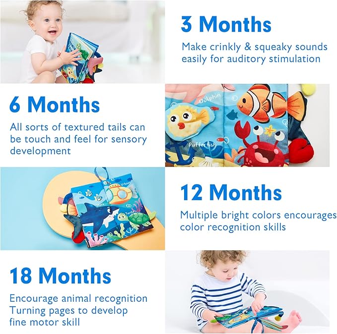hahaland Baby Books 0-6 Months, Infant Tummy Time Toy Baby Toys 6 to 12 Months Touch Feel Book Baby Gifts for Boy Girl 0-3 Months Learning Toy Baby Birthday Easter Basket Stuffers(Single)