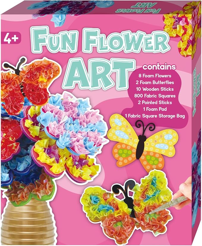 MUNDIDO Poke in Fun Art Flower Bouquet, Mess Free Paper Craft Kits for Kids, DIY Creative Activity Gifts for 6 7 8 9 10 Year Old Girls, Birthday Gifts for Girls Boys Age 5-12 Easter Basket Stuffers