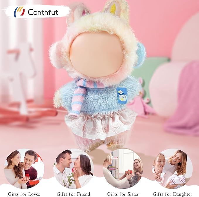 17cm Doll Clothes,Clothes for Dolls Outfit, Accessories for Dolls Clothes, Cute Clothes Set for Doll,No Doll Included(Blue Top+Dress+Earmuffs+Scarf)