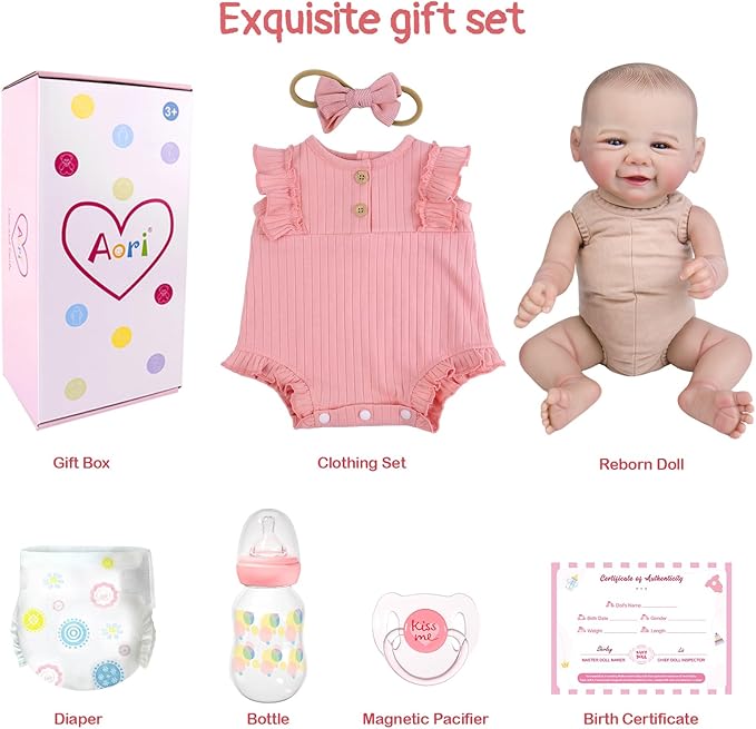 Aori Lifelike Reborn Baby Dolls - Realistic Newborn Baby Girl with Ultra-Realistic Handcrafted Details, Real Life Reborn Baby with Outfit for Kids 3+, Parents, Elderly and Collectors