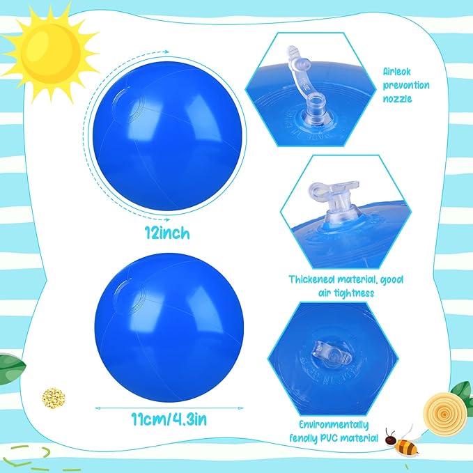 Raiten 12 Pcs Beach Ball Inflatable Beach Balls Large Inflatable Ball Floating Ball for Swimming Pool Party Favors Outdoor Activities Summer Birthday Party Supplies (Blue,12 Inch)