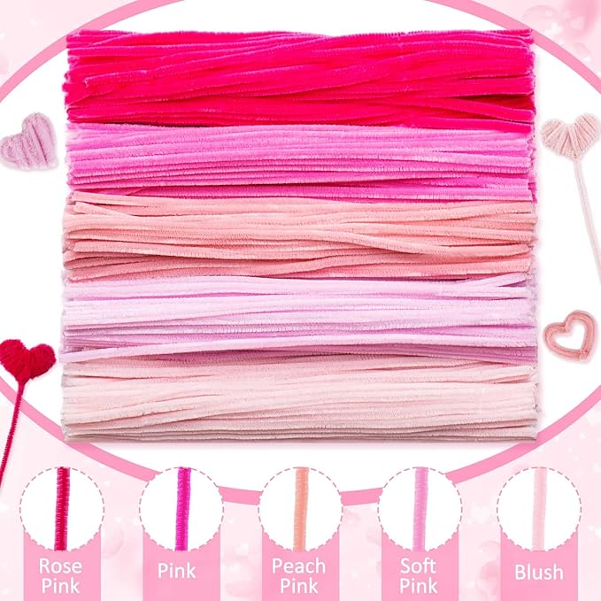 Peryiter 500 Pieces Pipe Cleaners Chenille Stems for Flowers Craft Supplies Bulk Fluffy Fuzzy Sticks for DIY Art Projects Creative Gift Wrapping Party Decorations(Pink,12 Inch)