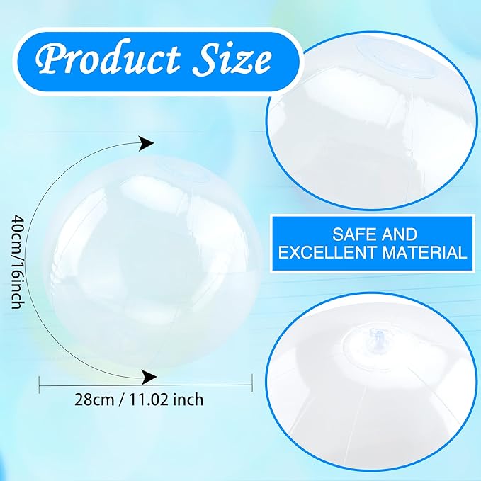 8 Pieces 16 inch Inflatable Clear Beach Ball Inflatable Transparent Swimming Pool Ball for Summer Beach Pool Party Favor