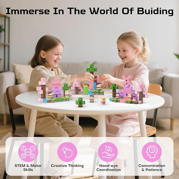 100PCS Magnetic Blocks, Magnetic Building Blocks for Kids Age 4-8, Pink Princess Castle Toys for Girls, STEM Sensory Birthday Gift for Kids Age 3+ Years Old