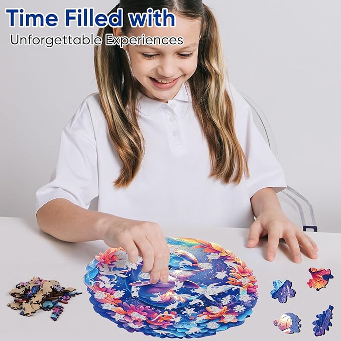 Qiuenisray Wooden Puzzles for Adults, Dolphin Baby Jigsaw Puzzles 500 Pieces, FSC Certified Unique Ocean Adult Puzzles, Irregular Wood Puzzles Creative Gift for Adults Family Game (16.2x16.5 in)