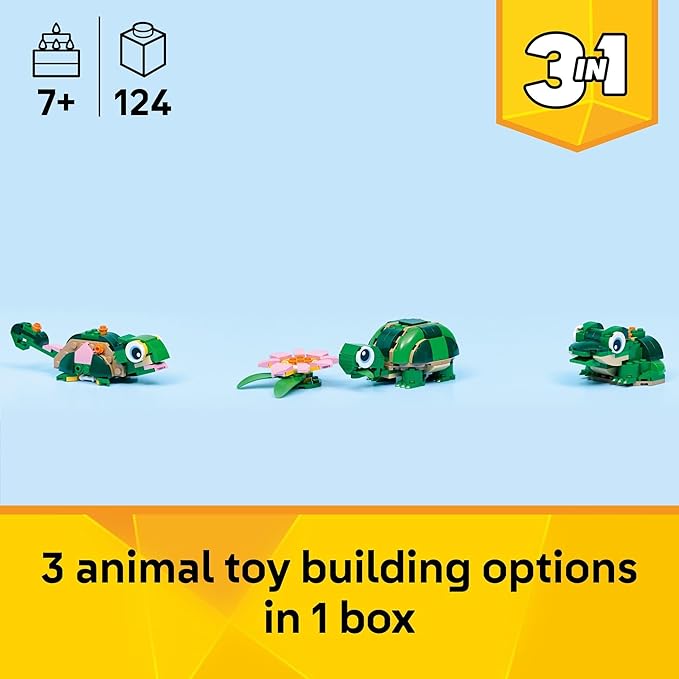 LEGO Creator 3 in 1 Turtle with a Water Lily Flower Building Toy for Girls & Boys - Kids Build a Chameleon, Frog, or Turtle Toy Figure - Gift Idea for Animal Lovers, Ages 7+ - 31377