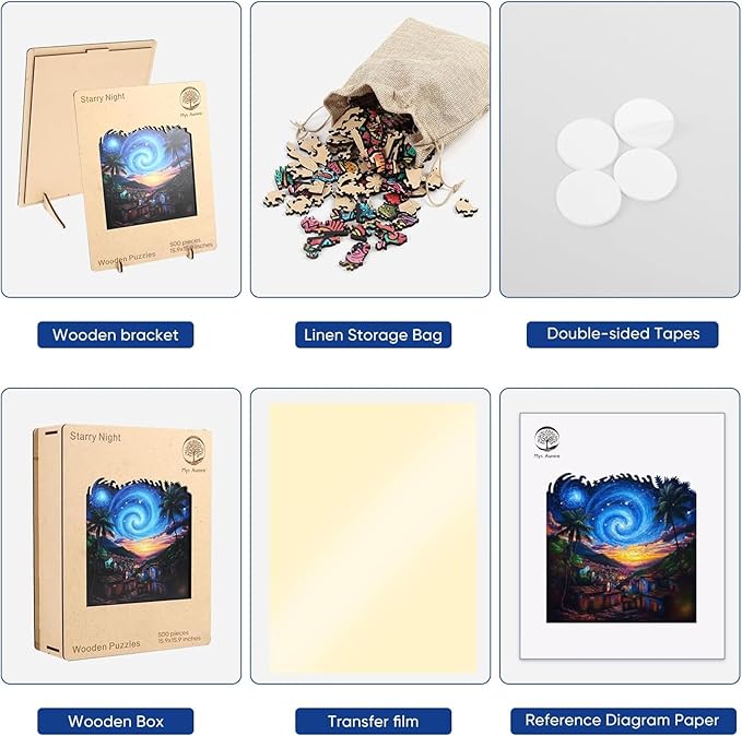 Mys Aurora 500 Pieces Puzzles for Adults, Starry Night Wooden Puzzles, Unique Shaped Jigsaw Puzzle Birthday Scenery Gift Challenging Family Game for Kids and Adults 15.9 * 15.9 Inches
