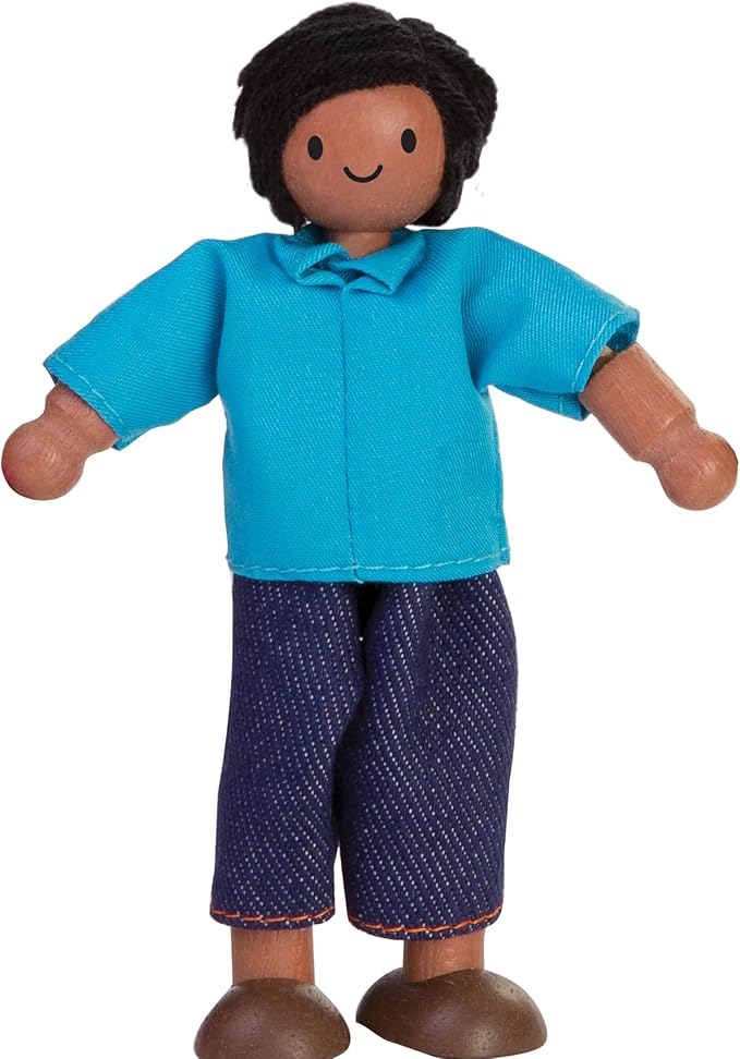 PlanToys® Father Wooden Dollhouse Figurine | Poseable 1:12 Scale Mini Doll (5 Inch) | Dollhouse Accessories for Pretend Play | Eco-Friendly Montessori Toy for Kids Ages 3+