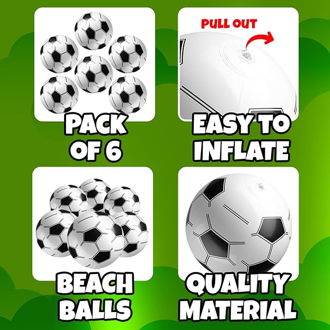Inflatable Beach Balls (6 Pack) - 16-Inch Durable PVC Blow Up Beach Balls for Kids, Easy to Inflate, Summer Pool Float, Party Favors, Sports Theme Decorations, Giveaways & Outdoor Toys