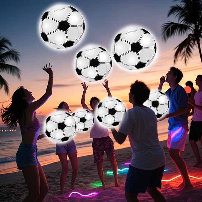 Zhanmai 10 Pcs Inflatable Soccer Balls, Glow in the Dark Beach Balls Bouncing Sports Light up Swimming Pool Toys for Soccer Birthday Party Decorations Favors