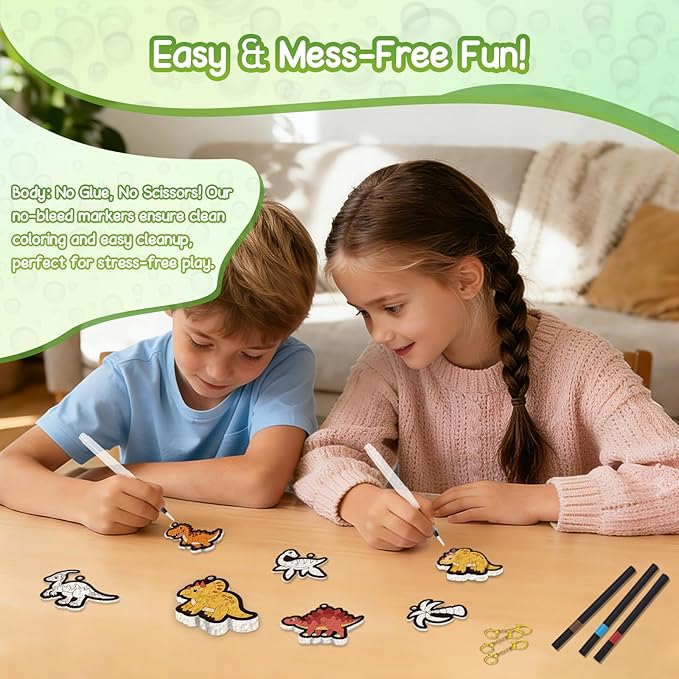 Taotuo Magic Foam Texture Painting Kit - Dinosaur Theme 3D Art Puffy Paint Kit,15 Mess-Free Paint by Number Craft for Kids Ages 3-10