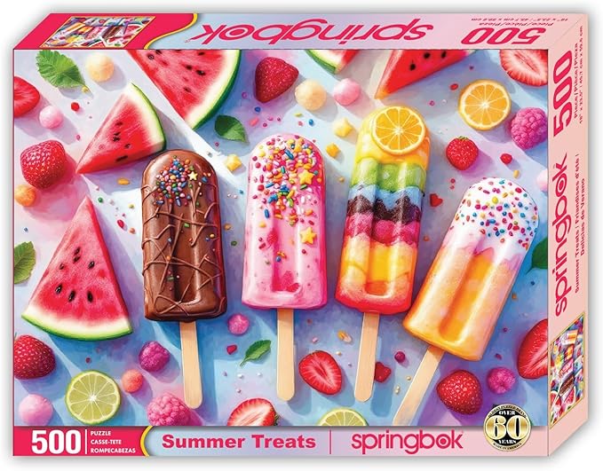 Springbok Summer Treats 500 Piece Jigsaw Puzzle for Adults - Colorful Popsicles - Unique Cut Pieces - Made in USA