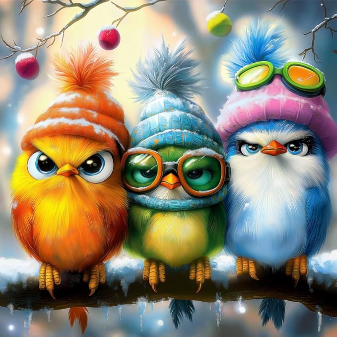 Whimsical Winter Birds 500 Piece Jigsaw Puzzle for Adults Cute Cartoon Colorful Owls in Hats Family Puzzles with Letters on Back Challenge Game Night Fun Gift (20"x20")