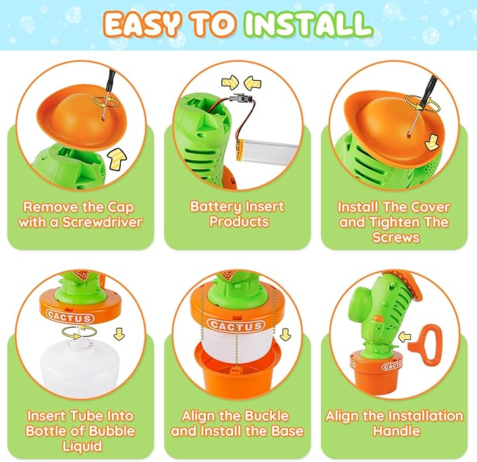 Cactus Bubble Machine, Automatic Bubble Blower with Music & Wiggle Action, Portable Handheld Bubble Maker with Lights, Birthday Gifts for Toddlers, Party Favors Toys, Easter Basket Stuffers for Kids