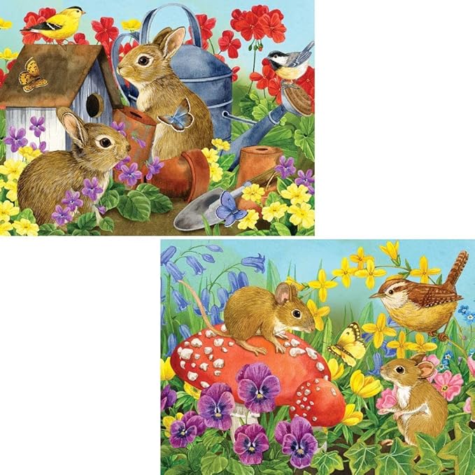 Bits and Pieces – Value Set of Two Large 300 Piece Jigsaw Puzzles for Adults – ‘Bunnies’ & ‘Mice’ Jigsaw Puzzles by Artist Jane Maday, Completed Puzzle Size: 18" x 24"