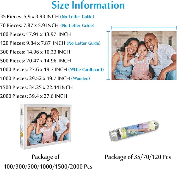 Custom Puzzle 35/70/100/120/300/500/1000/1500/2000 Pieces Personalized Puzzles from Photos, Custom Picture Puzzles Customized Jigsaw Puzzle for Adults Teens Family Couple Lover Wedding Birthday Gift