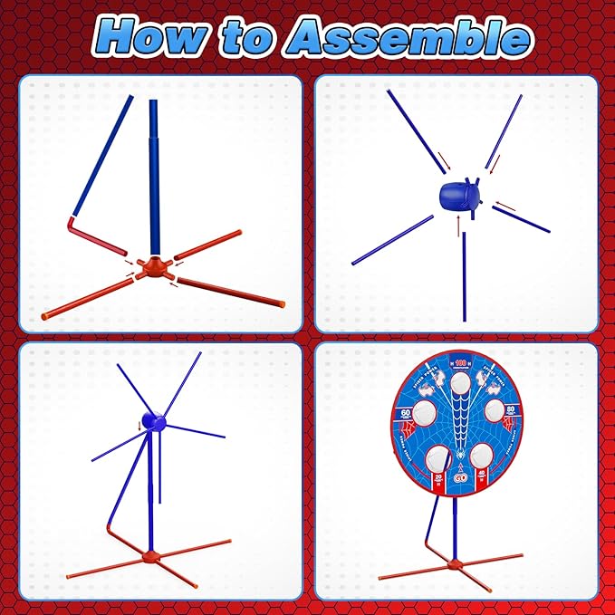 Spider Upgraded 2-in-1 Shooting Games Toys: Rotating Target, 2 Air Blasters & 24 Foam Balls, Bean Bag Toss Game for Kids, Indoor Outdoor Yard Party Games for Boys Girls 4 5 6 7 8 9 10+ Year Old Gift