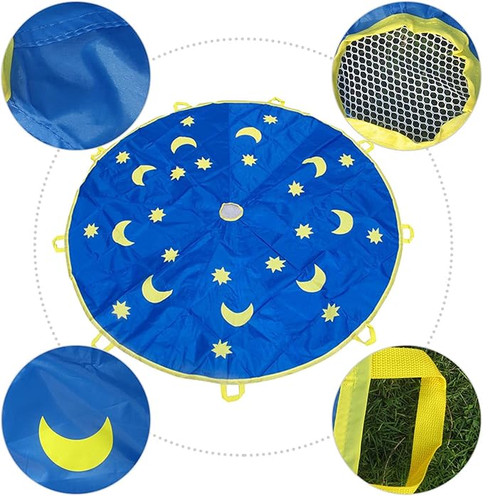 Akozon Rainbow Umbrella Parachute 1.8M Outdoor Children Sports Rainbow Umbrella Kids Jump-sack Play Ballute Parachute Polyester Cloth