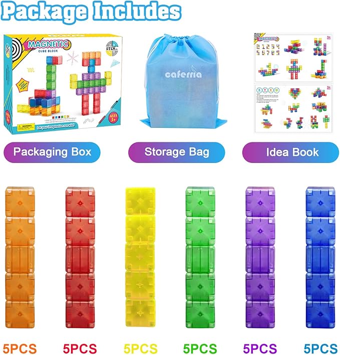 1.4 inch Large Magnetic Blocks for Kids, 30pcs Magnet Building Blocks, Preschool STEM Sensory Montessori Stacking Cubes Educational Building Toys for 3 4 5 6 7 8 Year Old Boys Girls