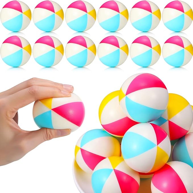 Jerify 24 Pcs Mini Beach Stress Balls 2.5 Inch Foam PU Relief Stress Ball Mini Rainbow Blow Up Beach Balls Toys for Girls Boys Birthday Beach Hawaiian Party Favors Summer Water Games (Bright Color)