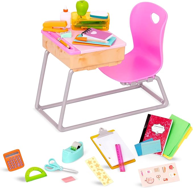 Our Generation - School Desk Set - Realistic Classroom Supplies - 18" Doll Accessories - Pretend Play for 3+ Years - Flying Colors