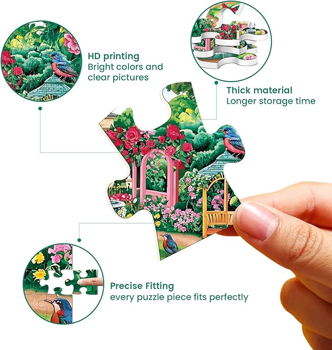 300 Piece Puzzle for Adults,Enchanting Garden Puzzle for Adults Kids Elderly,Large Piece Flower Bird Puzzles for Kids Age 8-10 10-12,Challenging Animals Jigsaw Puzzle,Family Game Great Gift 20.5x15in