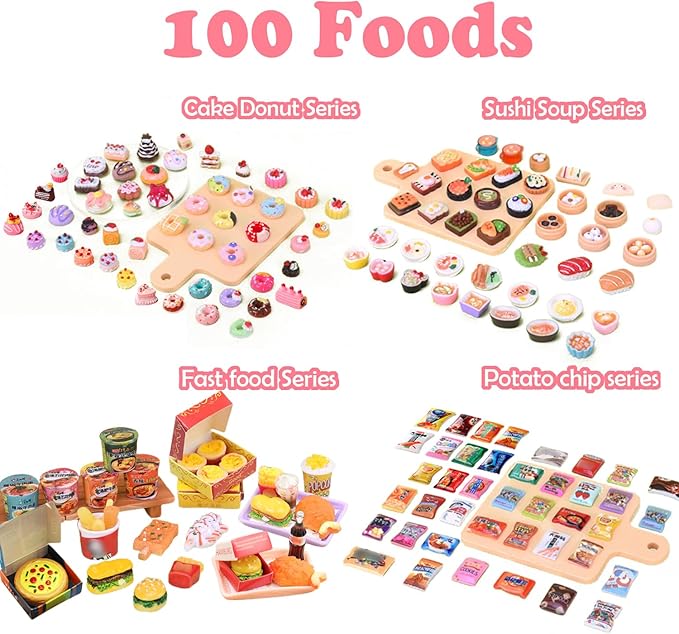 150Pcs Miniatures Food Drinks Bottles Doll House Accessories 1:12 Playset Pretend Play Kitchen Game Party Toys Mini Things Stuff Tiny Baking Travel Road Trip Toys Micro Mart Toddler Boys Girls