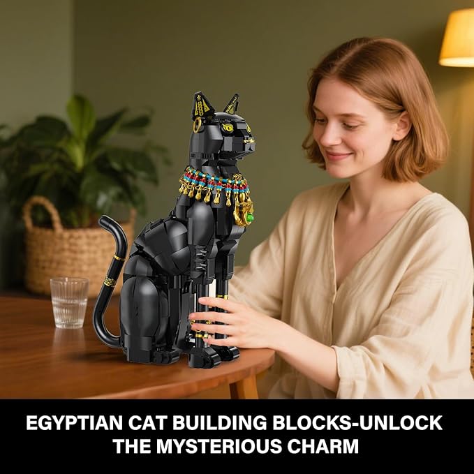 Egyptian Pharaoh Cat Building Set - Animal Black Cat Building Blocks Toy for Adults DIY Crafts Project Egyptian Cat Model for Home Office Decor, Easter Gift for Adults Women 10+ (1274PCS)