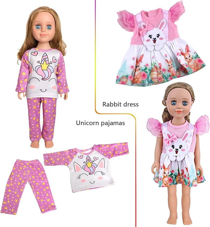 MSYO 10 Sets Doll Clothes for 17 - 18 Inch Dolls, Diverse Outfits (Floral, Polka Dot, Unicorn) & Accessories, Fashion Dress - Up Set for Girl Doll Play & Gifting (Best Gift for Kids)